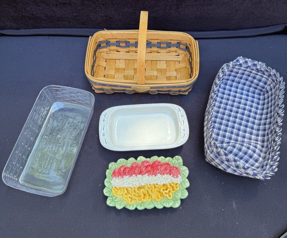 2000 Longaberger Collectors Club J.W. Mini Gathering Basket & Baking Dish Mint!